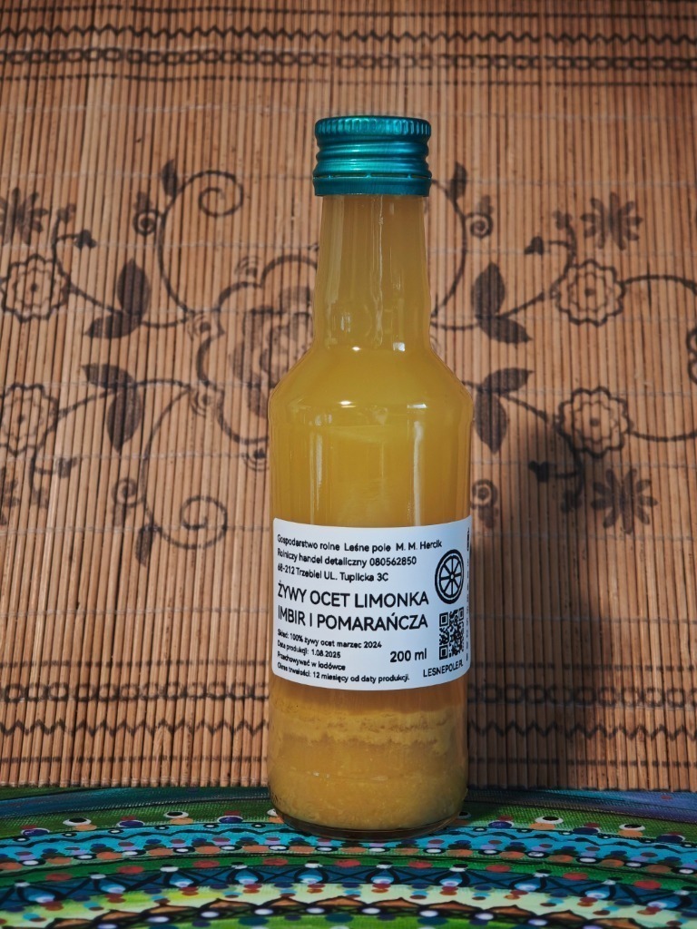Żywy ocet z pomarańczy, limonki i imbiru 200 ml