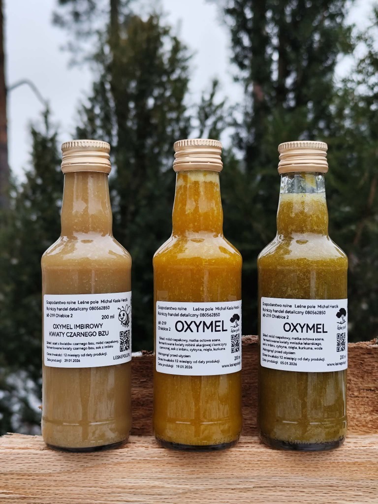 Oxymel Leśnego Pola — trzy butelki